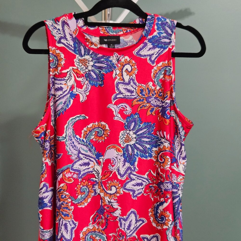 AB Studio Red Floral Sleeveless Top